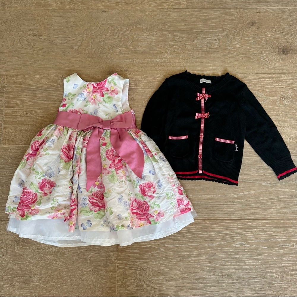 Janie and Jack Girls Floral Dress & Mides Cardigan Size 3
